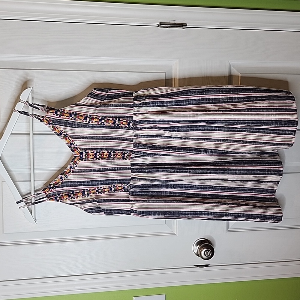 Savanna Jane Embroidered Babydoll Cami Striped Mini Dress, Size Small